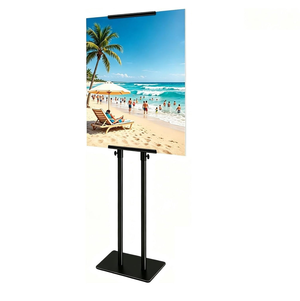 Poster Stand, Adjustable Height Up to 75", Double-Sided Heavy Duty Pedestal Sign Holder, Floor Standing Sign Holder Banner Stand with Shock-Absorbing Base for Display, for Board and Foam, Black