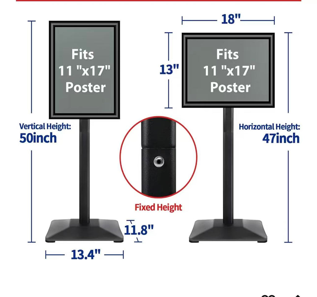 Pedestal Sign holder Stand 11x17inch Adjustable Standing Floor Sign Stand with Heavy Base & Snap Frame Display Stand for Indoor Outdoor Business Store Sign Holder Poster Stand (Black)