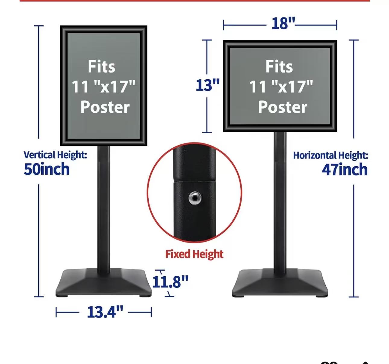 Pedestal Sign holder Stand 11x17inch Adjustable Standing Floor Sign Stand with Heavy Base & Snap Frame Display Stand for Indoor Outdoor Business Store Sign Holder Poster Stand (Black)