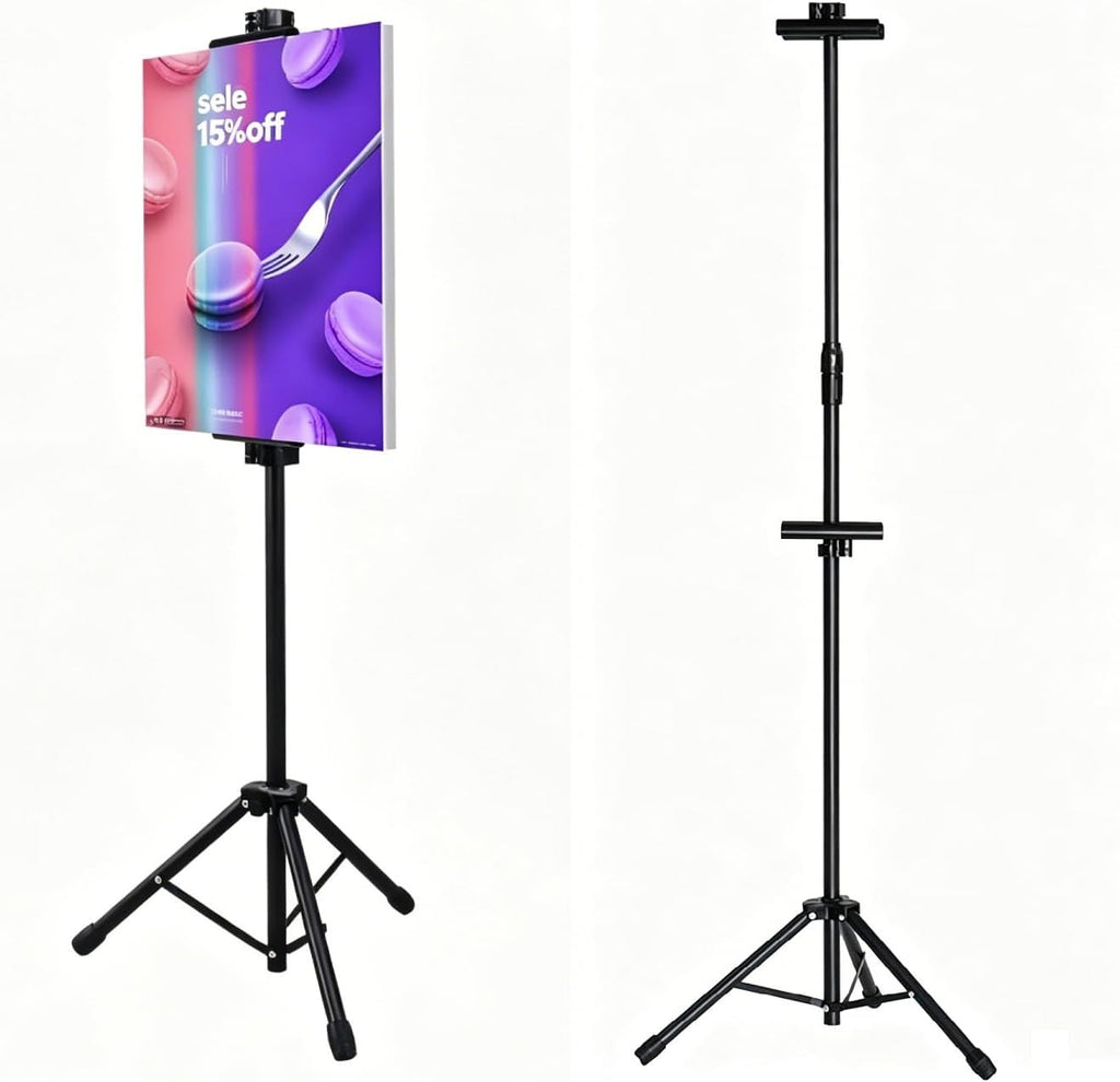 Heavy Duty Tripod Banner Stand, Adjustable Poster Stand Retractable Height Up to 79.9 inches, Double-Sided Floor Standing Sign Holder for Board Sign Display