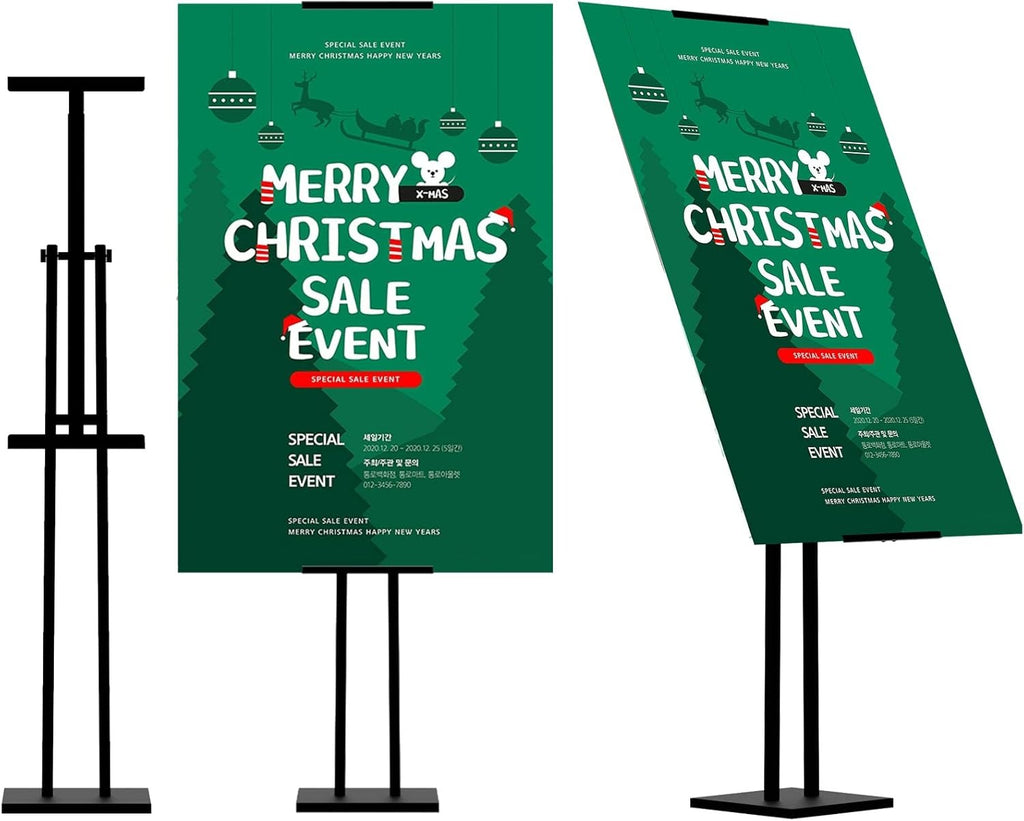 Poster Stand, Adjustable Height Up to 75", Double-Sided Heavy Duty Pedestal Sign Holder, Floor Standing Sign Holder Banner Stand with Shock-Absorbing Base for Display, for Board and Foam, Black