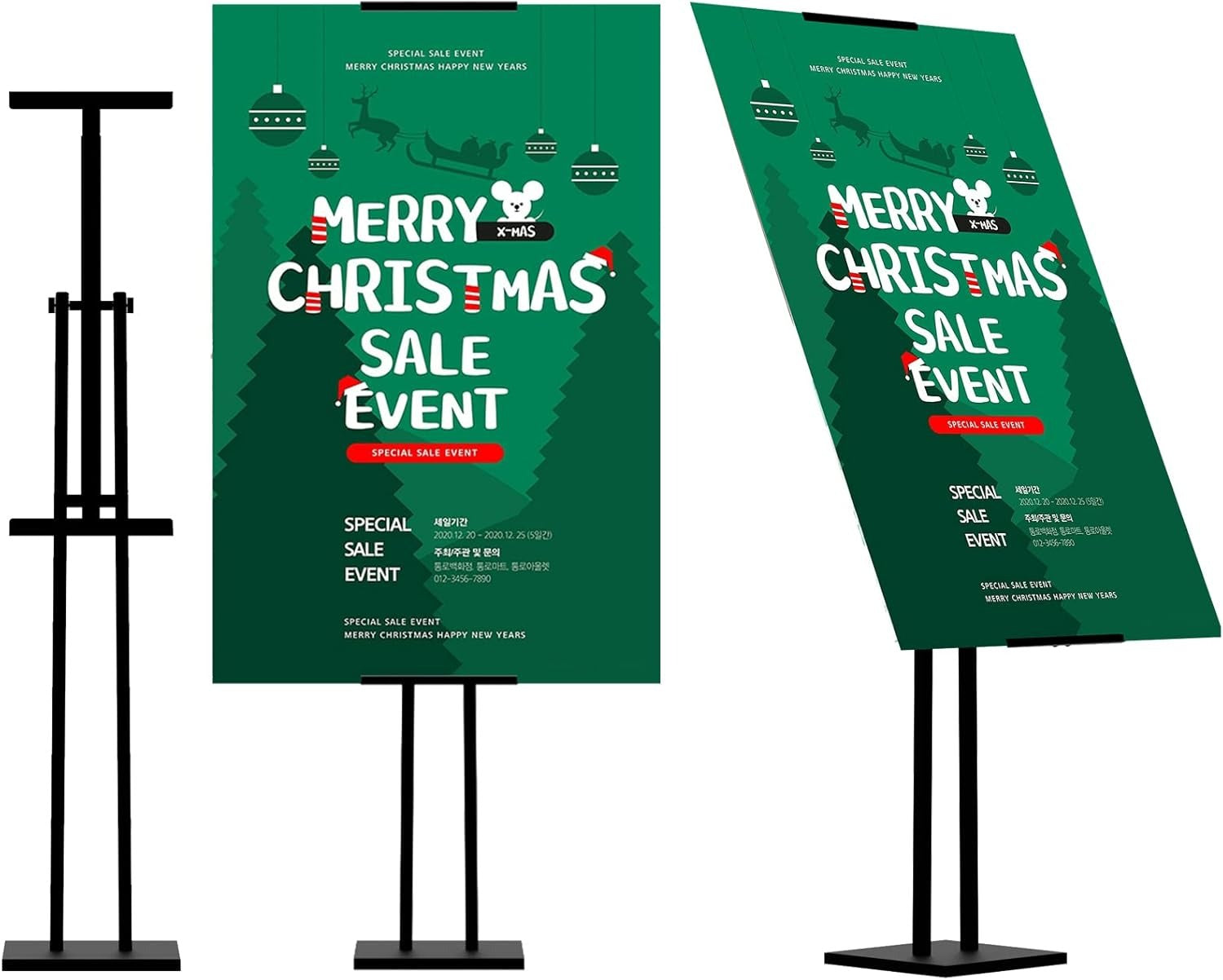 Poster Stand, Adjustable Height Up to 75", Double-Sided Heavy Duty Pedestal Sign Holder, Floor Standing Sign Holder Banner Stand with Shock-Absorbing Base for Display, for Board and Foam, Black