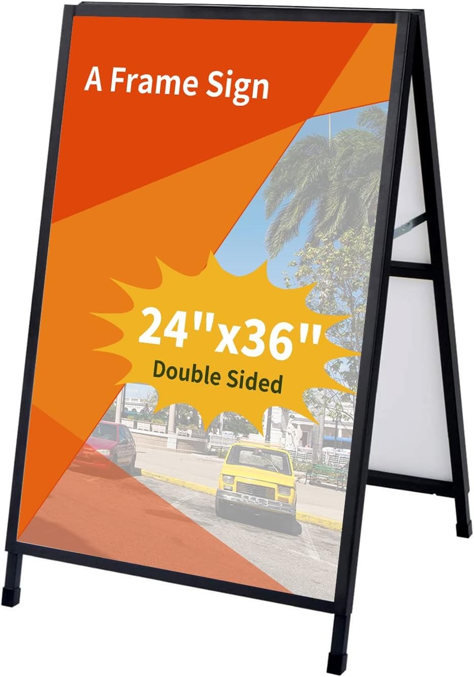 A Frame Sidewalk Sign, 24x36 Inch Heavy Duty Slide-in Signboard Holder, Double-Sided Folding Sandwich Board Signs, Steel Pavement Sign Poster for Outdoor Business Street Advertising (Frame only)