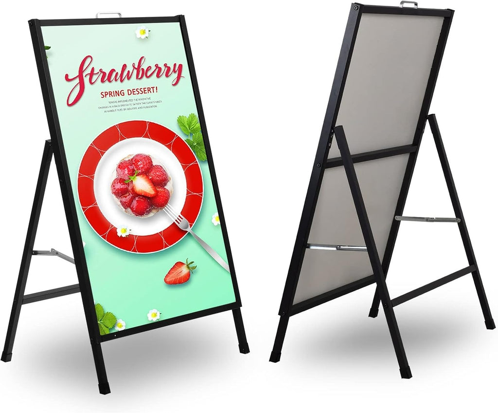 A Frame Sidewalk Sign, 24x36 Inch Heavy Duty Slide-in Signboard Holder, Double-Sided Folding Sandwich Board Signs, Steel Pavement Sign Poster for Outdoor Business Street Advertising (Frame only)