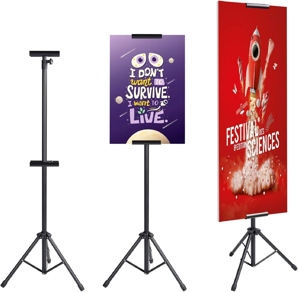 Heavy Duty Tripod Banner Stand, Adjustable Poster Stand Retractable Height Up to 79.9 inches, Double-Sided Floor Standing Sign Holder for Board Sign Display