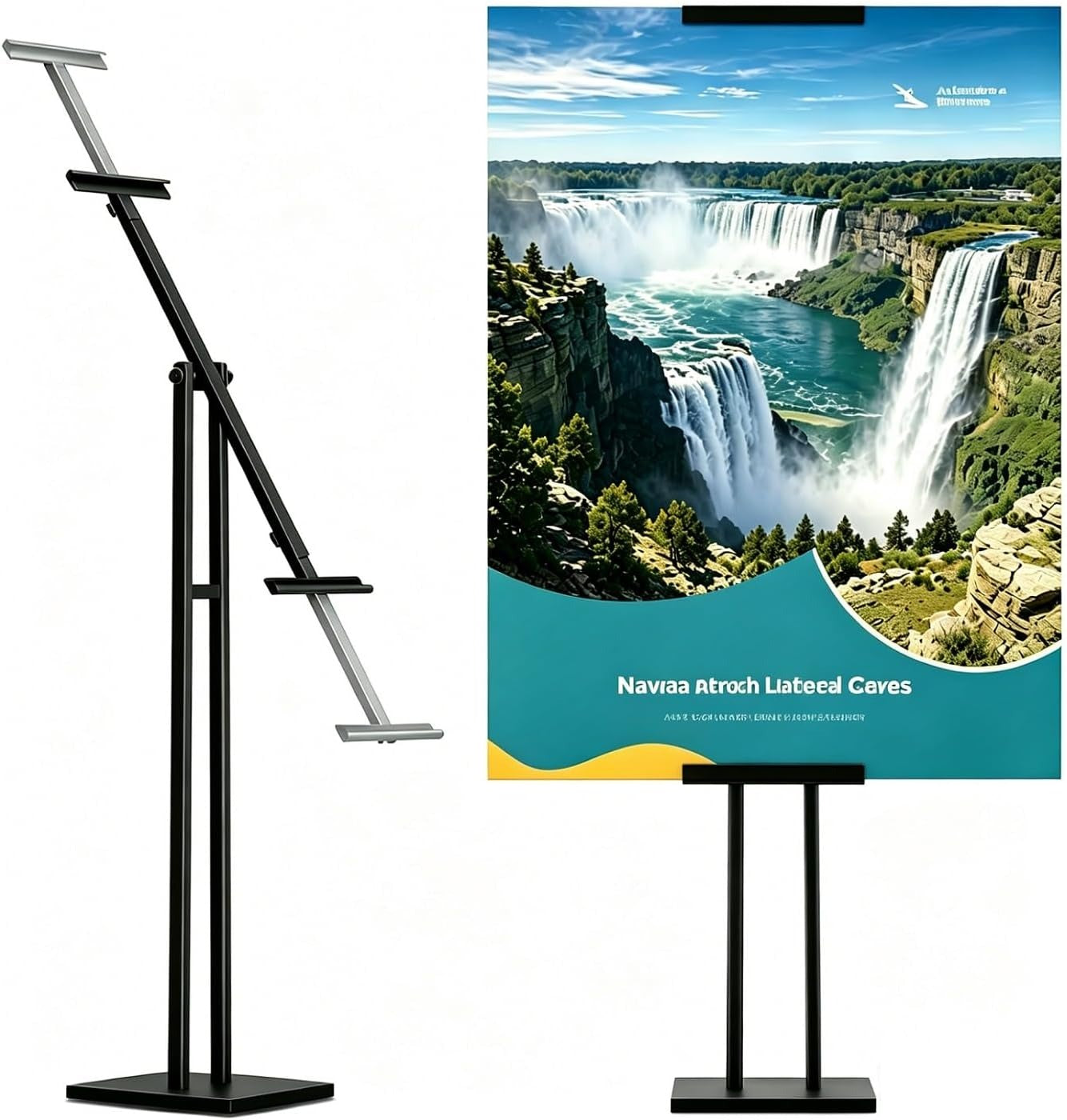 Poster Stand, Adjustable Height Up to 75", Double-Sided Heavy Duty Pedestal Sign Holder, Floor Standing Sign Holder Banner Stand with Shock-Absorbing Base for Display, for Board and Foam, Black