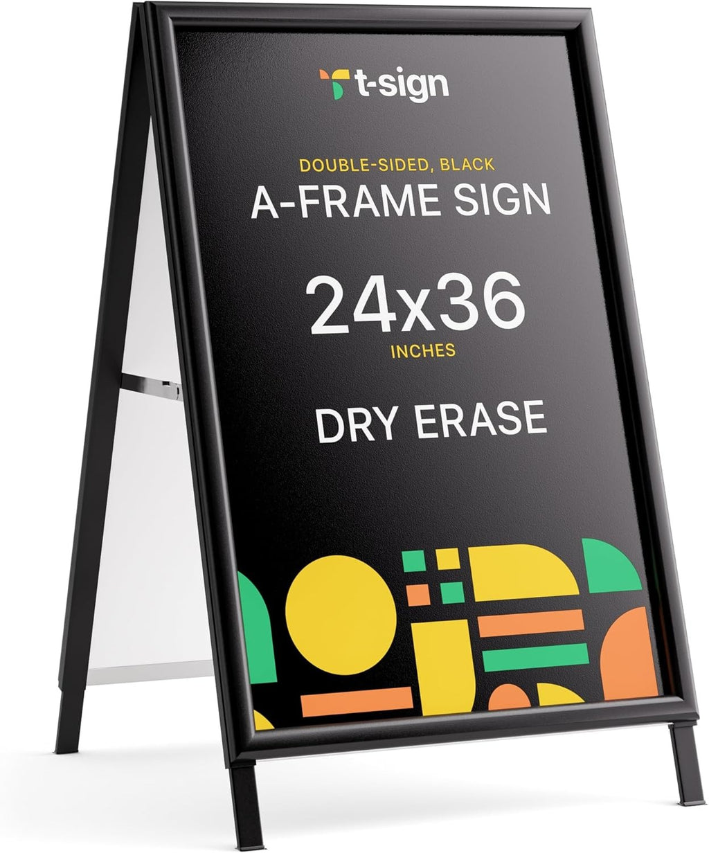 A Frame Sidewalk Sign, 24x36 Inch Heavy Duty Slide-in Signboard Holder, Double-Sided Folding Sandwich Board Signs, Steel Pavement Sign Poster for Outdoor Business Street Advertising (Frame only)