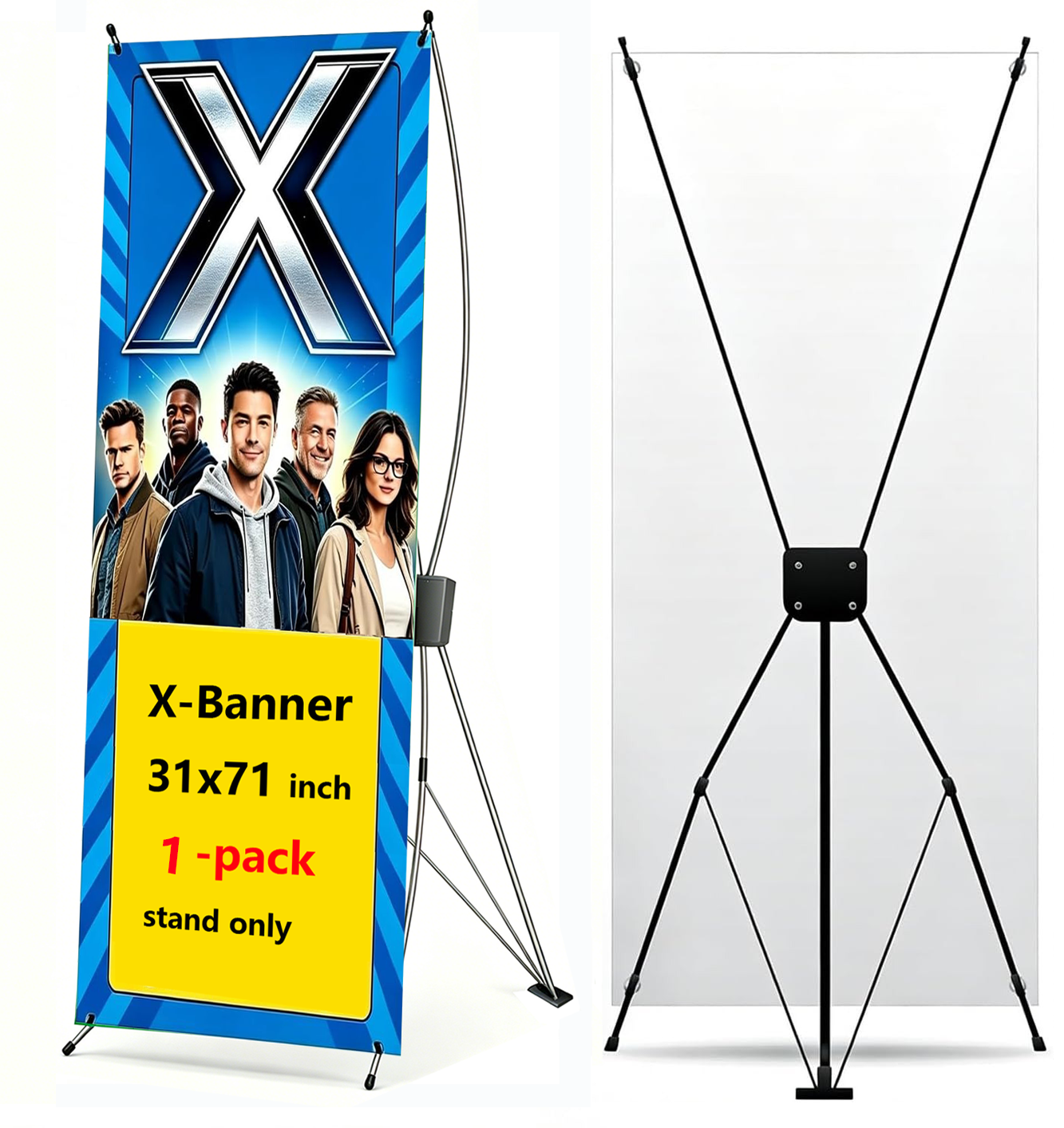X Banner Stand Adjustable Fit Banner 23 x 63 to 32 x 78 Inch, Portable Travel Bag, Bigger, More Adaptable Advertising, Stores, Tradeshow, Restaurant, Event, Birthday & Party