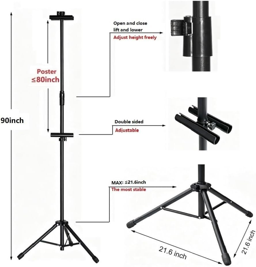 Heavy Duty Tripod Banner Stand, Adjustable Poster Stand Retractable Height Up to 79.9 inches, Double-Sided Floor Standing Sign Holder for Board Sign Display