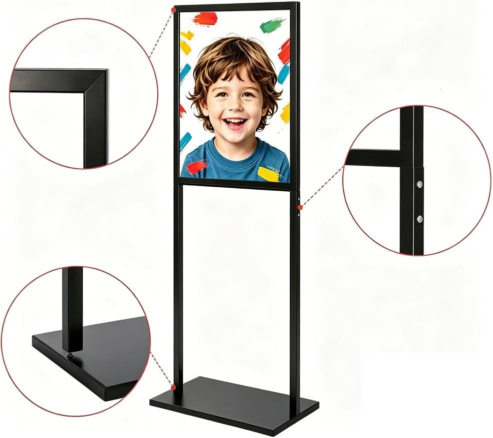 Pedestal Sign Stand for Display, 19.69 x 27.56 inches Adjustable Floor Standing Sign Holder with Heavy Base & Snap Frame for Indoor Outdoor Menu Flyers Signage Poster Display Stand, Black