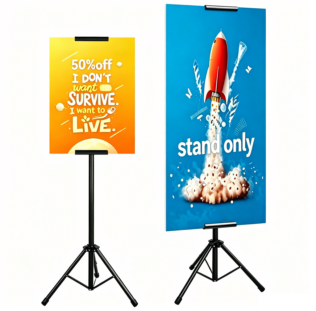 Heavy Duty Tripod Banner Stand, Adjustable Poster Stand Retractable Height Up to 79.9 inches, Double-Sided Floor Standing Sign Holder for Board Sign Display