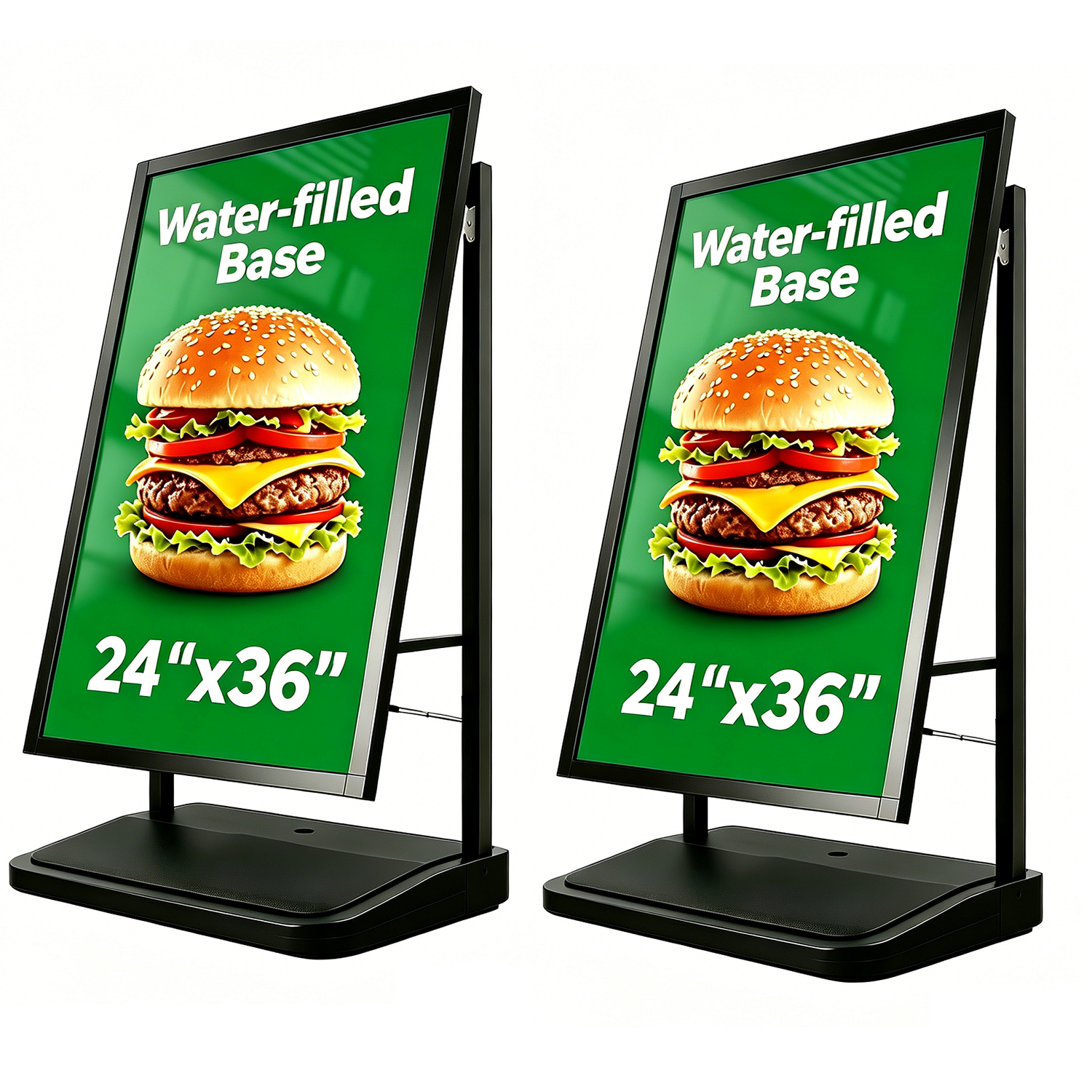 A Frame Sign Stand with water-fillable base with Rolling Wheels, 24"x36" Porster stand , Heavy Duty Sidewalk sign Holder,Portable and easy to move, Black, Frame Only