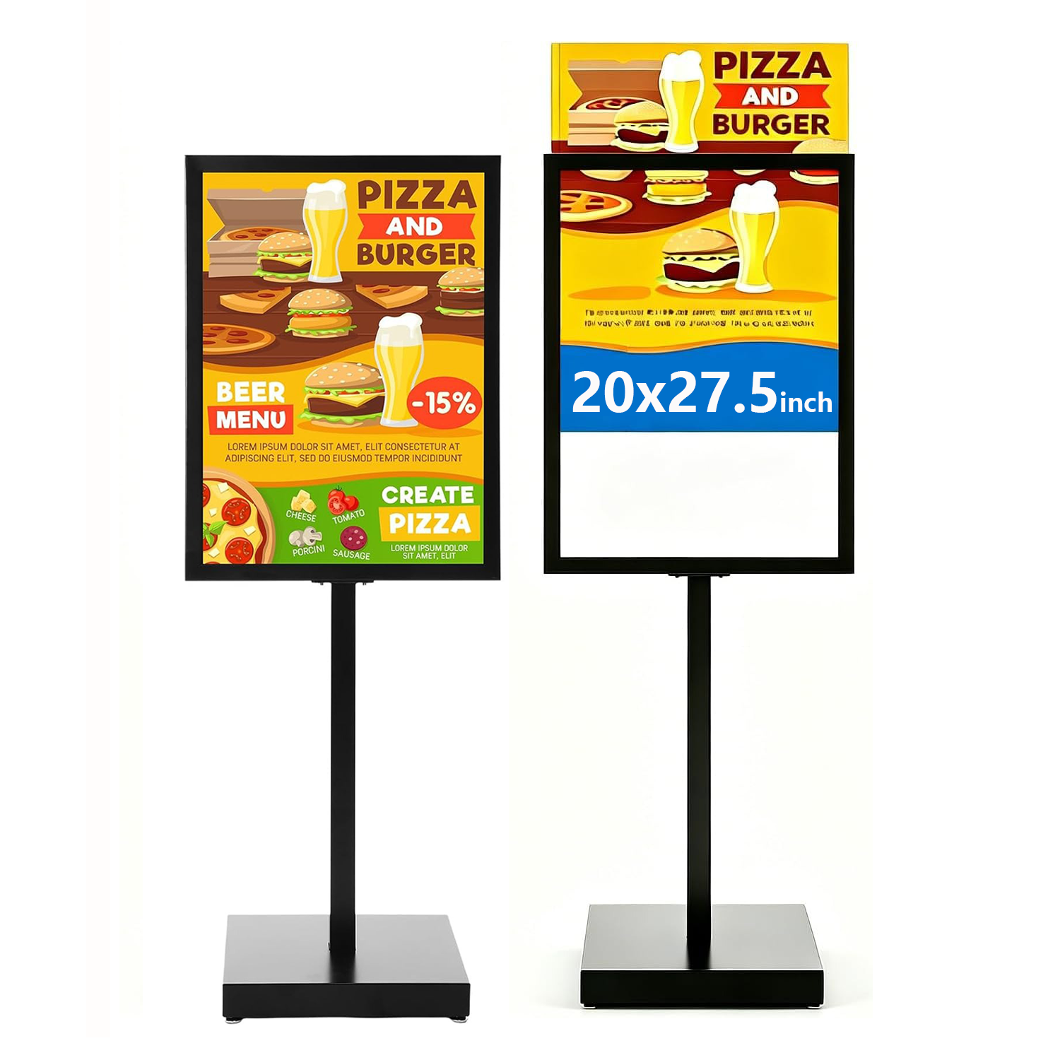 Pedestal Sign Stand for Display, 19.69 x 27.56 inches Adjustable Floor Standing Sign Holder with Heavy Base & Snap Frame for Indoor Outdoor Menu Flyers Signage Poster Display Stand, Black