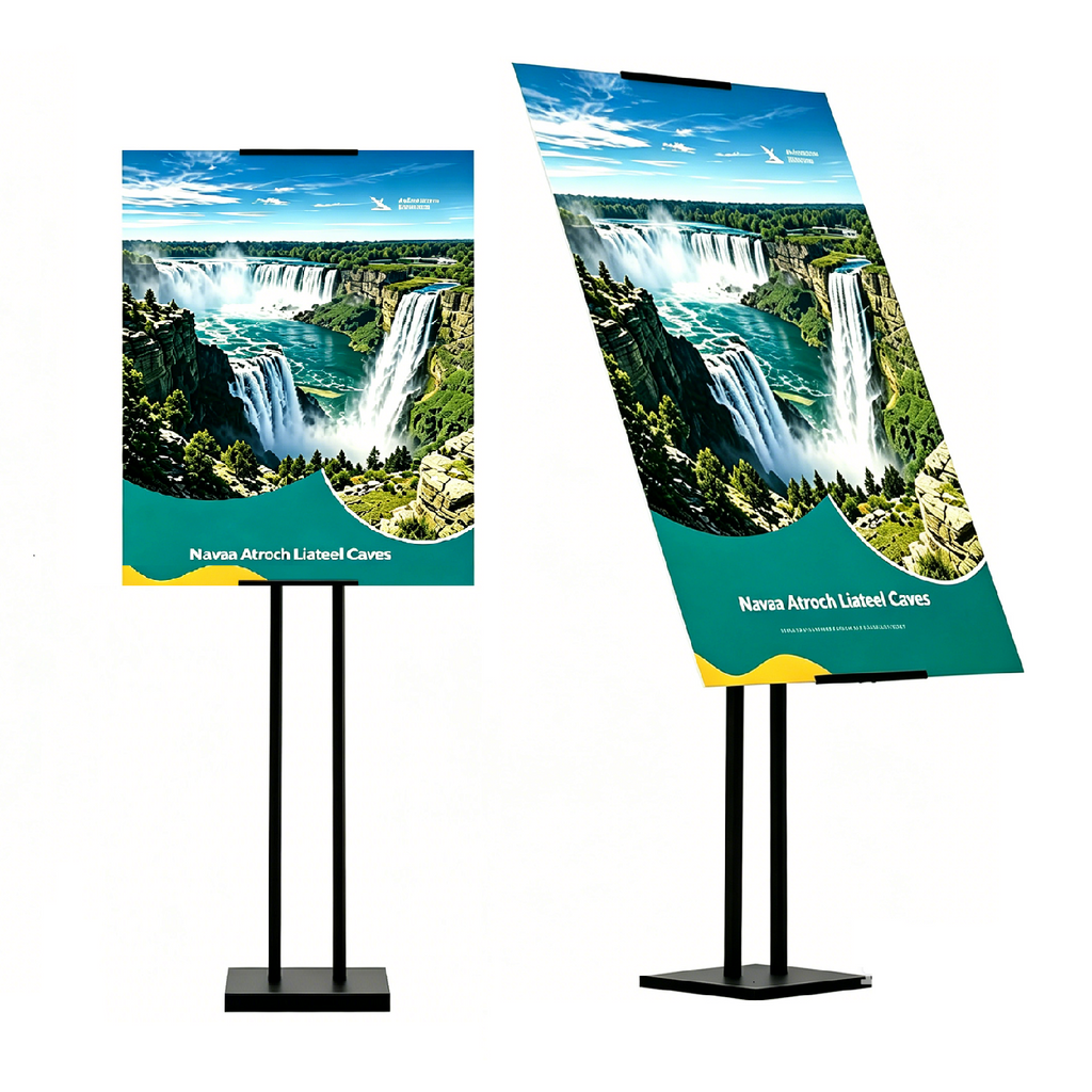 Poster Stand, Adjustable Height Up to 75", Double-Sided Heavy Duty Pedestal Sign Holder, Floor Standing Sign Holder Banner Stand with Shock-Absorbing Base for Display, for Board and Foam, Black