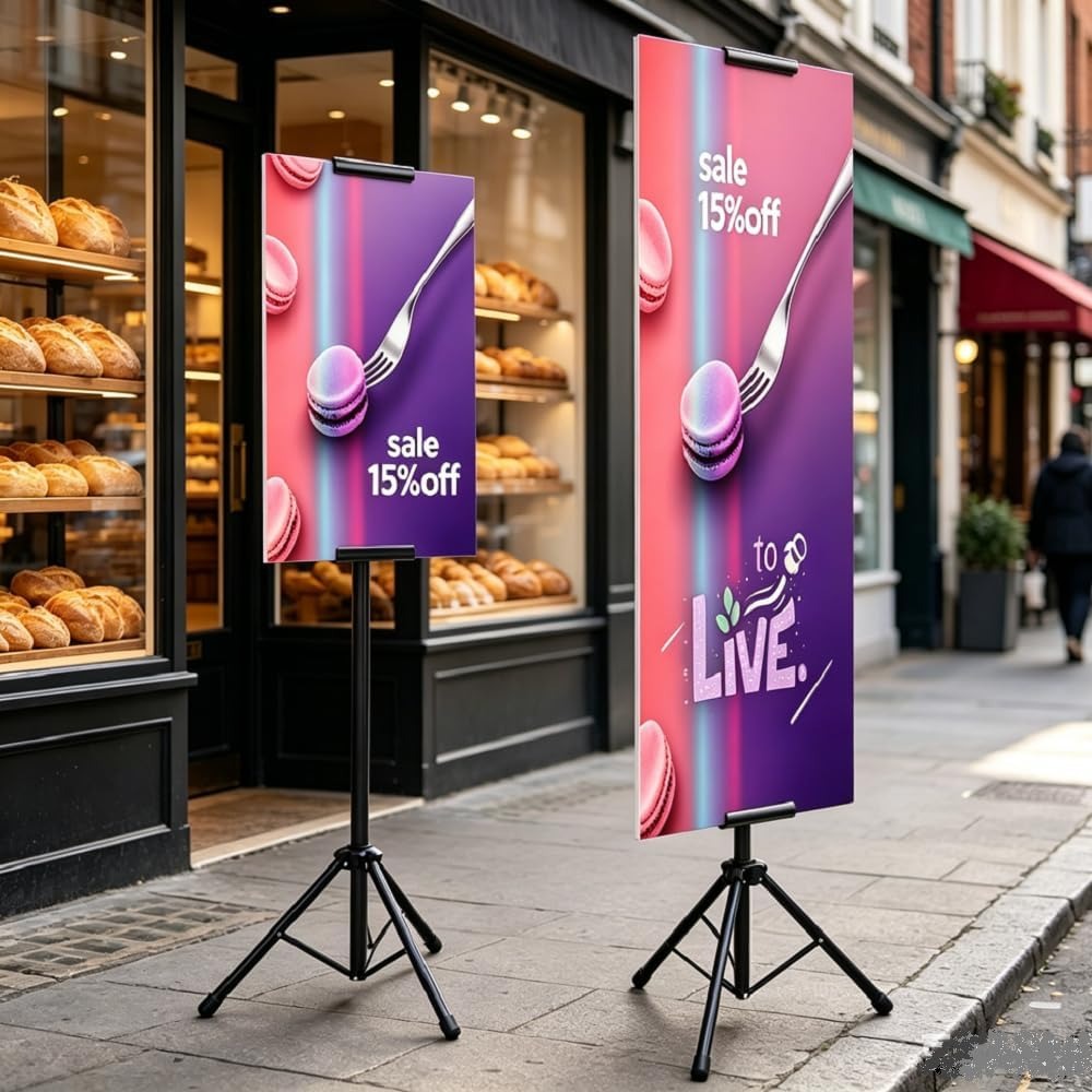 Heavy Duty Tripod Banner Stand, Adjustable Poster Stand Retractable Height Up to 79.9 inches, Double-Sided Floor Standing Sign Holder for Board Sign Display