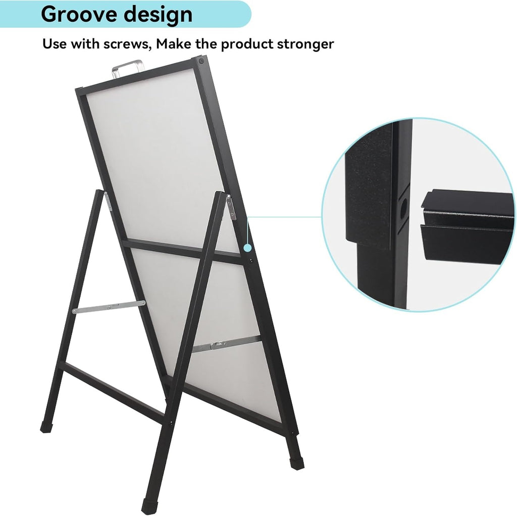 A Frame Sidewalk Sign, 24x36 Inch Heavy Duty Slide-in Signboard Holder, Double-Sided Folding Sandwich Board Signs, Steel Pavement Sign Poster for Outdoor Business Street Advertising (Frame only)