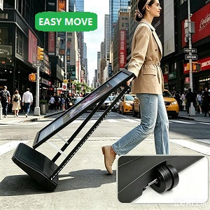 A Frame Sign Stand with water-fillable base with Rolling Wheels, 24"x36" Porster stand , Heavy Duty Sidewalk sign Holder,Portable and easy to move, Black, Frame Only