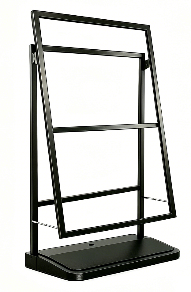 A Frame Sign Stand with water-fillable base with Rolling Wheels, 24"x36" Porster stand , Heavy Duty Sidewalk sign Holder,Portable and easy to move, Black, Frame Only