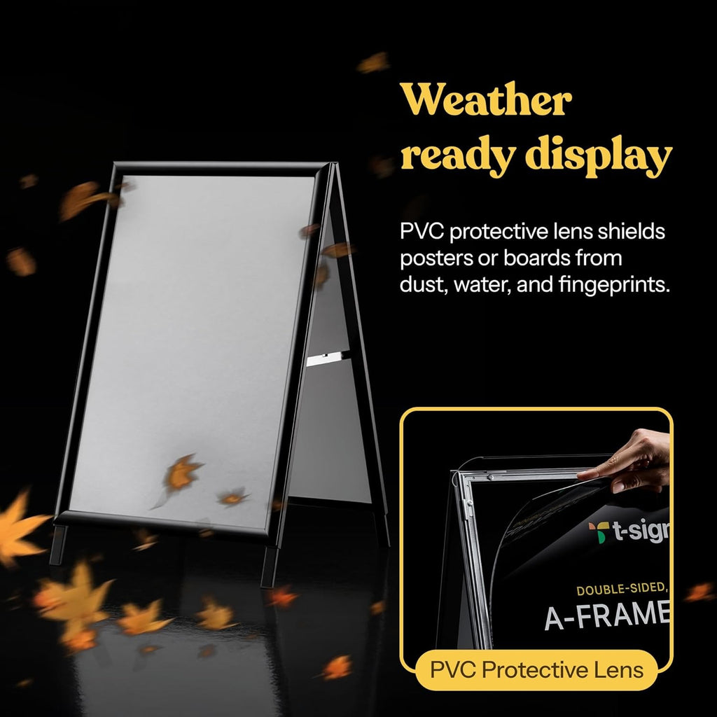 A Frame Sidewalk Sign, 24x36 Inch Heavy Duty Slide-in Signboard Holder, Double-Sided Folding Sandwich Board Signs, Steel Pavement Sign Poster for Outdoor Business Street Advertising (Frame only)