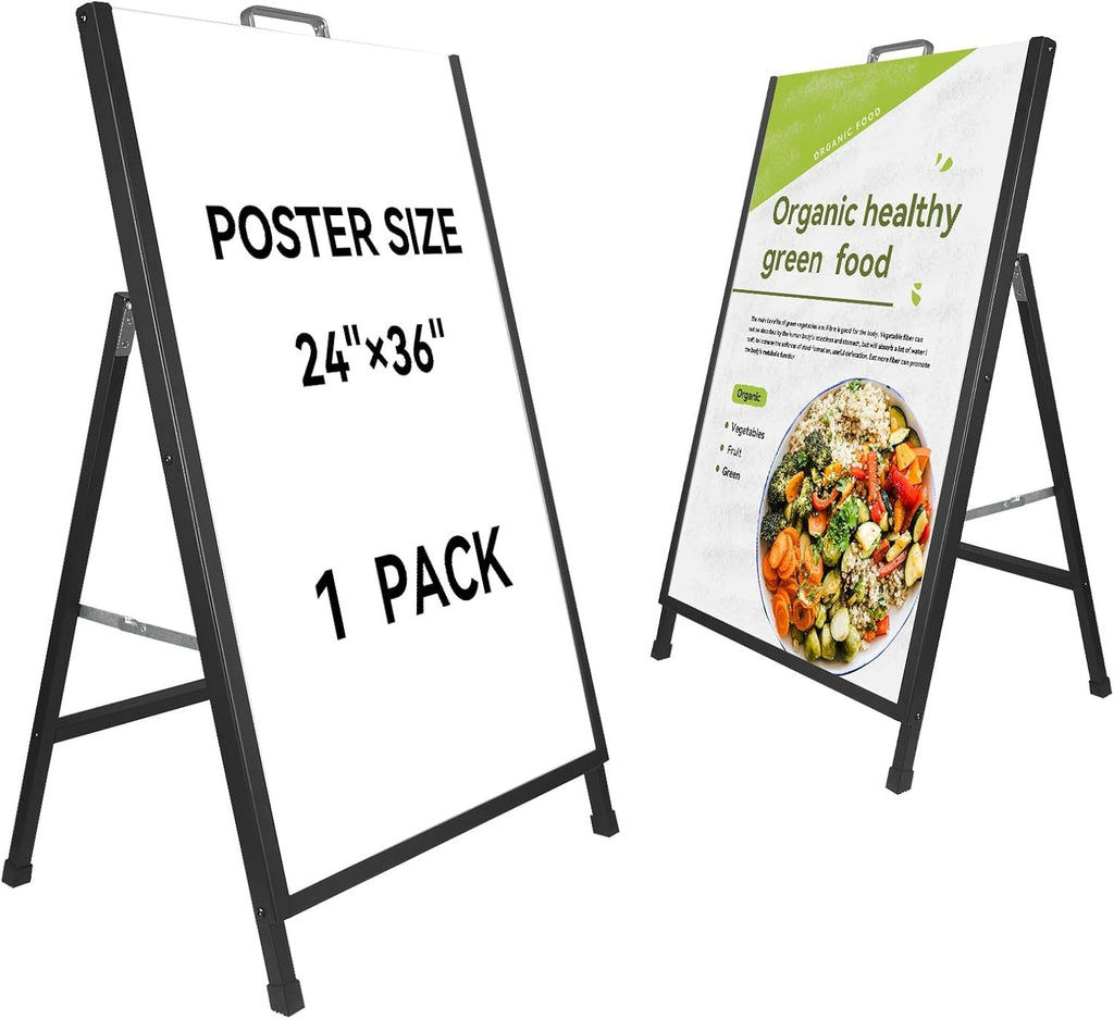 A Frame Sidewalk Sign, 24x36 Inch Heavy Duty Slide-in Signboard Holder, Double-Sided Folding Sandwich Board Signs, Steel Pavement Sign Poster for Outdoor Business Street Advertising (Frame only)