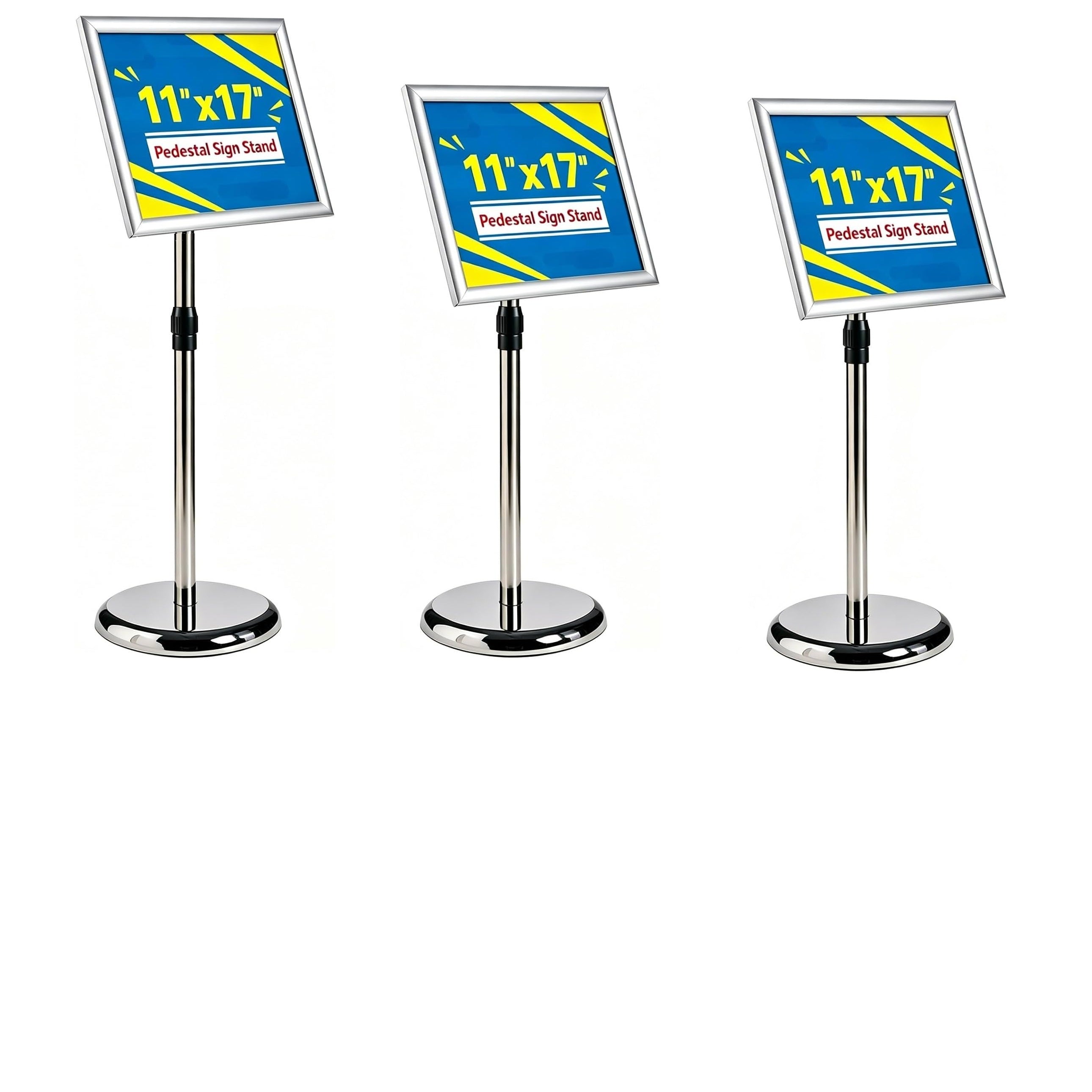 11 x 17 Inch Adjustable Sign Holder, Pedestal Poster Stand, Heavy-Duty Floor Standing Sign Holder with Round Base, Vertical and Horizontal View Sign Displayed for Display, Advertising, and Outdoor Use