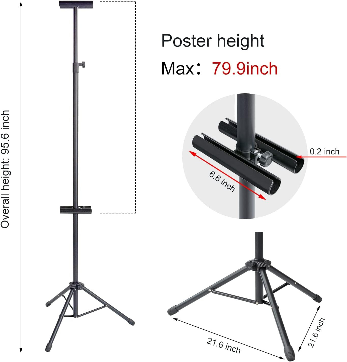 Heavy Duty Tripod Banner Stand, Adjustable Poster Stand Retractable Height Up to 79.9 inches, Double-Sided Floor Standing Sign Holder for Board Sign Display