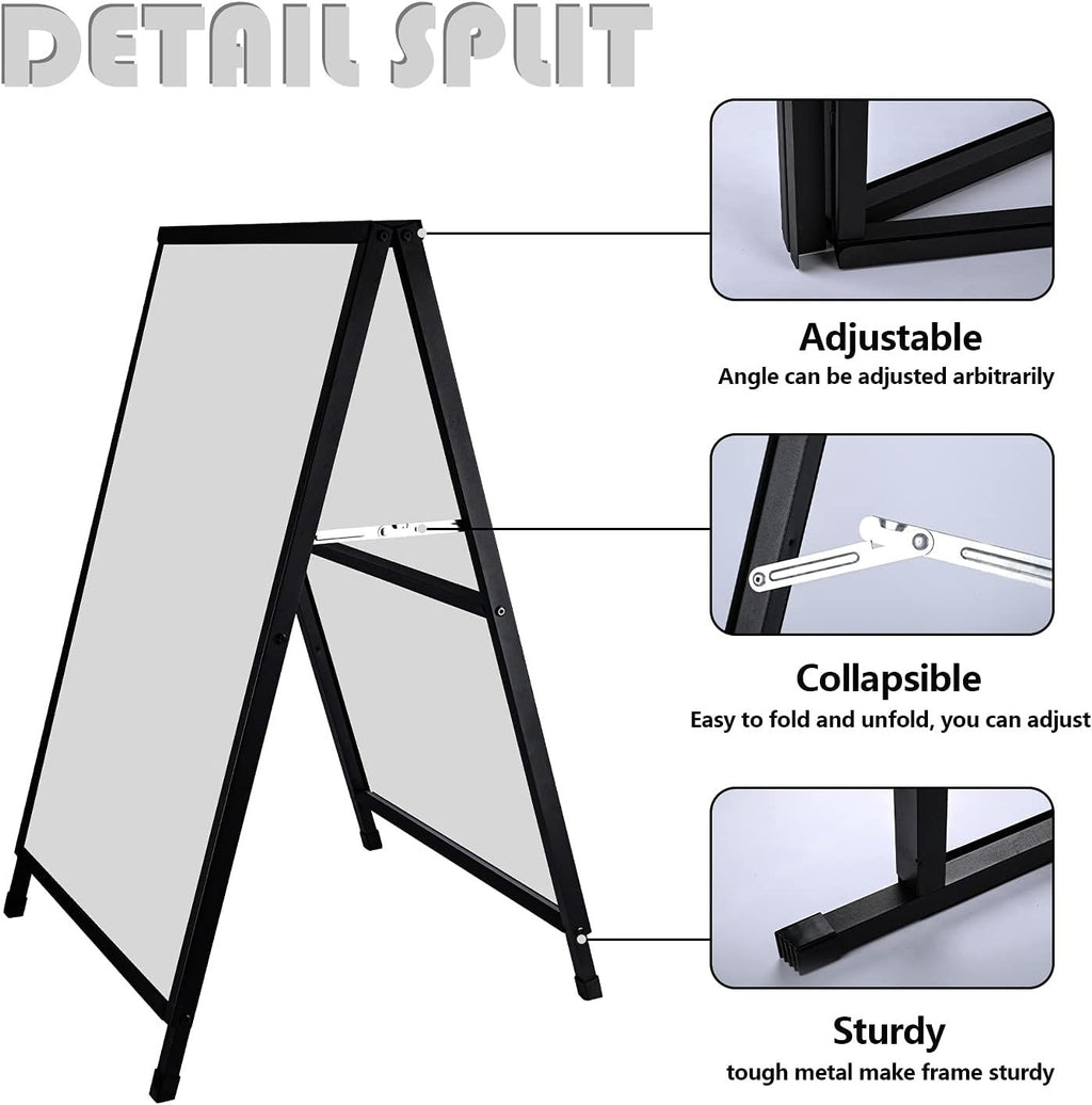 A Frame Sidewalk Sign, 24x36 Inch Heavy Duty Slide-in Signboard Holder, Double-Sided Folding Sandwich Board Signs, Steel Pavement Sign Poster for Outdoor Business Street Advertising (Frame only)