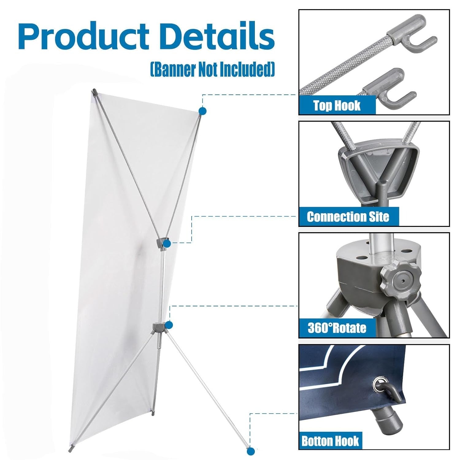 X Banner Stand Adjustable Fit Banner 23 x 63 to 32 x 78 Inch, Portable Travel Bag, Bigger, More Adaptable Advertising, Stores, Tradeshow, Restaurant, Event, Birthday & Party