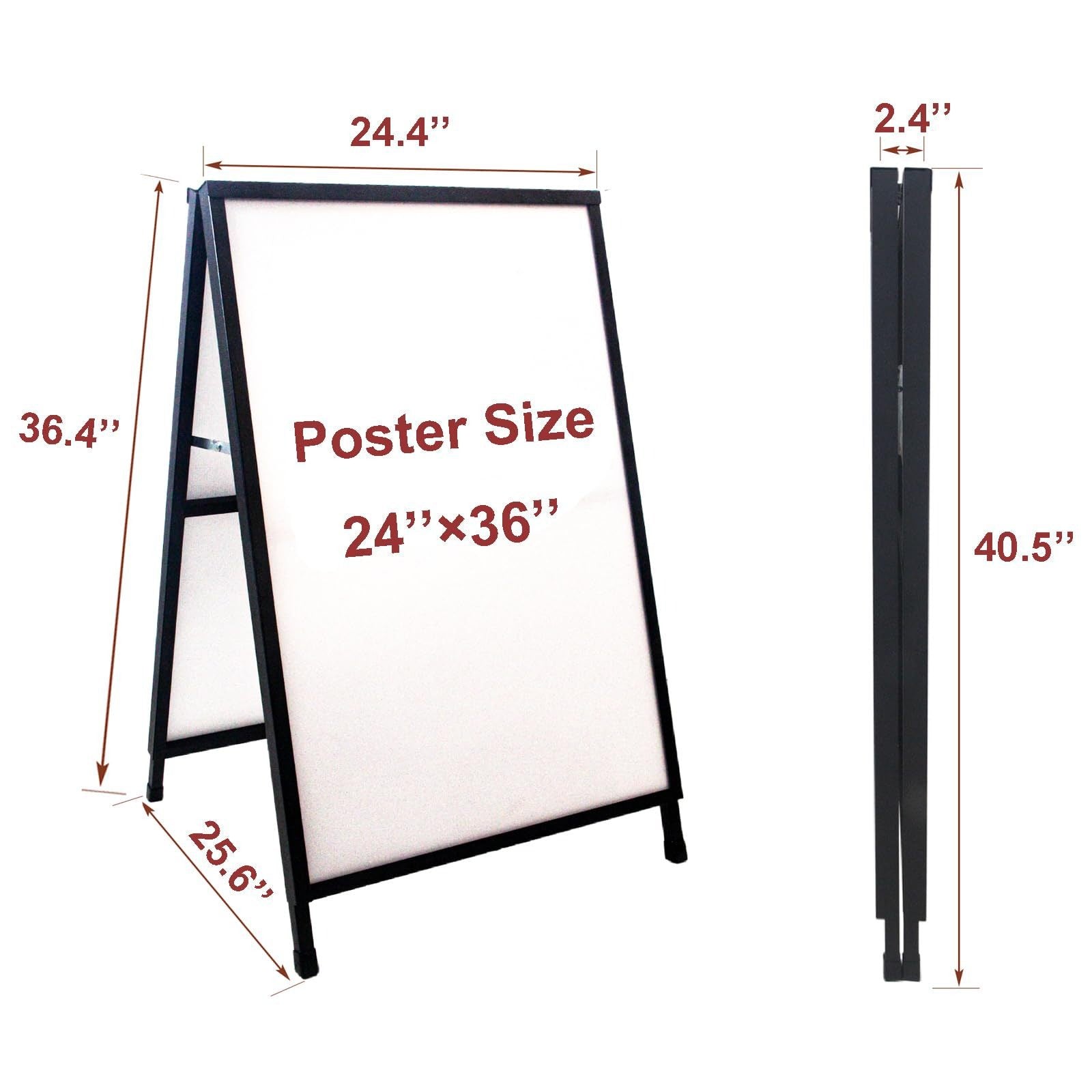 A Frame Sidewalk Sign, 24x36 Inch Heavy Duty Slide-in Signboard Holder, Double-Sided Folding Sandwich Board Signs, Steel Pavement Sign Poster for Outdoor Business Street Advertising (Frame only)