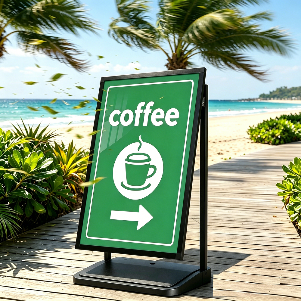 A Frame Sign Stand with water-fillable base with Rolling Wheels, 24"x36" Porster stand , Heavy Duty Sidewalk sign Holder,Portable and easy to move, Black, Frame Only