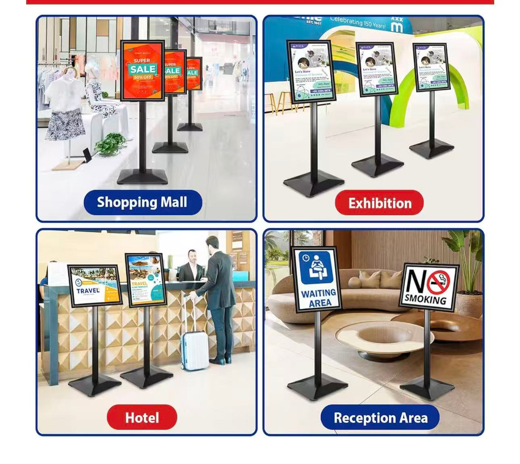 Pedestal Sign holder Stand 11x17inch Adjustable Standing Floor Sign Stand with Heavy Base & Snap Frame Display Stand for Indoor Outdoor Business Store Sign Holder Poster Stand (Black)