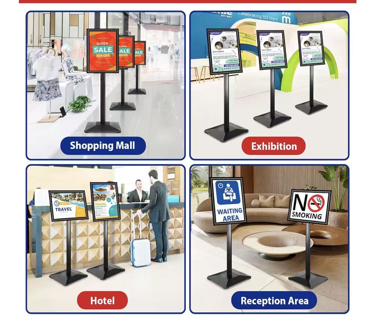Pedestal Sign holder Stand 11x17inch Adjustable Standing Floor Sign Stand with Heavy Base & Snap Frame Display Stand for Indoor Outdoor Business Store Sign Holder Poster Stand (Black)