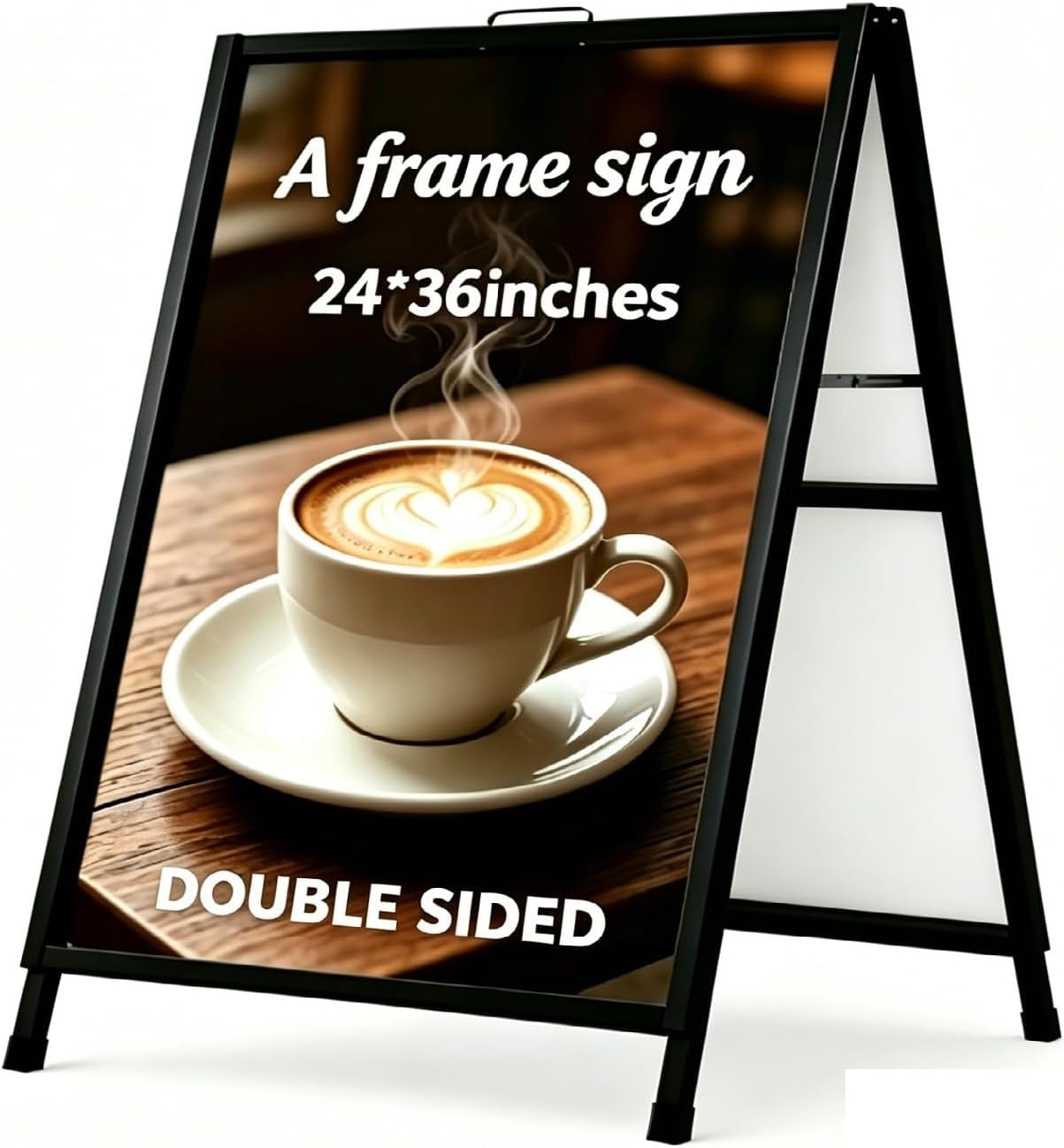 A Frame Sidewalk Sign, 24x36 Inch Heavy Duty Slide-in Signboard Holder, Double-Sided Folding Sandwich Board Signs, Steel Pavement Sign Poster for Outdoor Business Street Advertising (Frame only)