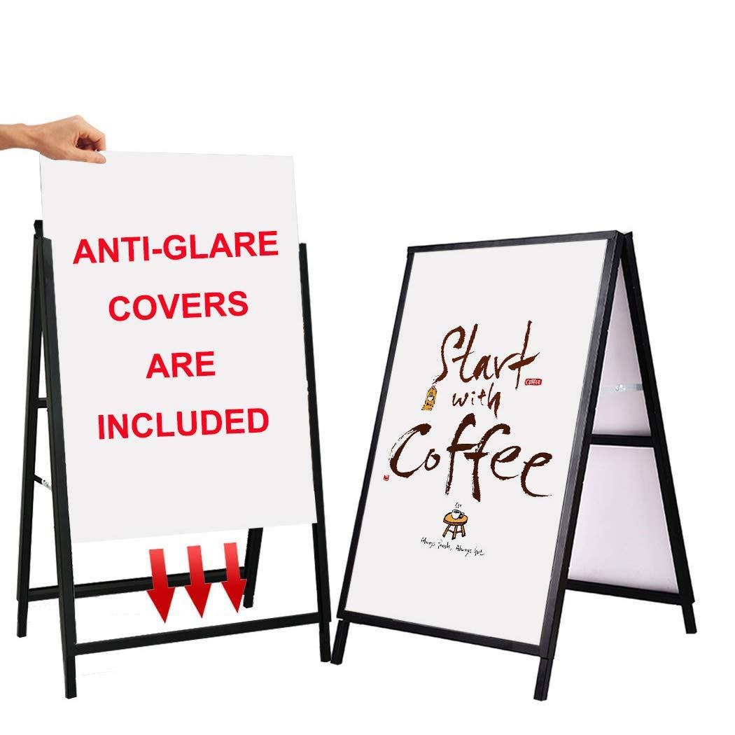 A Frame Sidewalk Sign, 24x36 Inch Heavy Duty Slide-in Signboard Holder, Double-Sided Folding Sandwich Board Signs, Steel Pavement Sign Poster for Outdoor Business Street Advertising (Frame only)