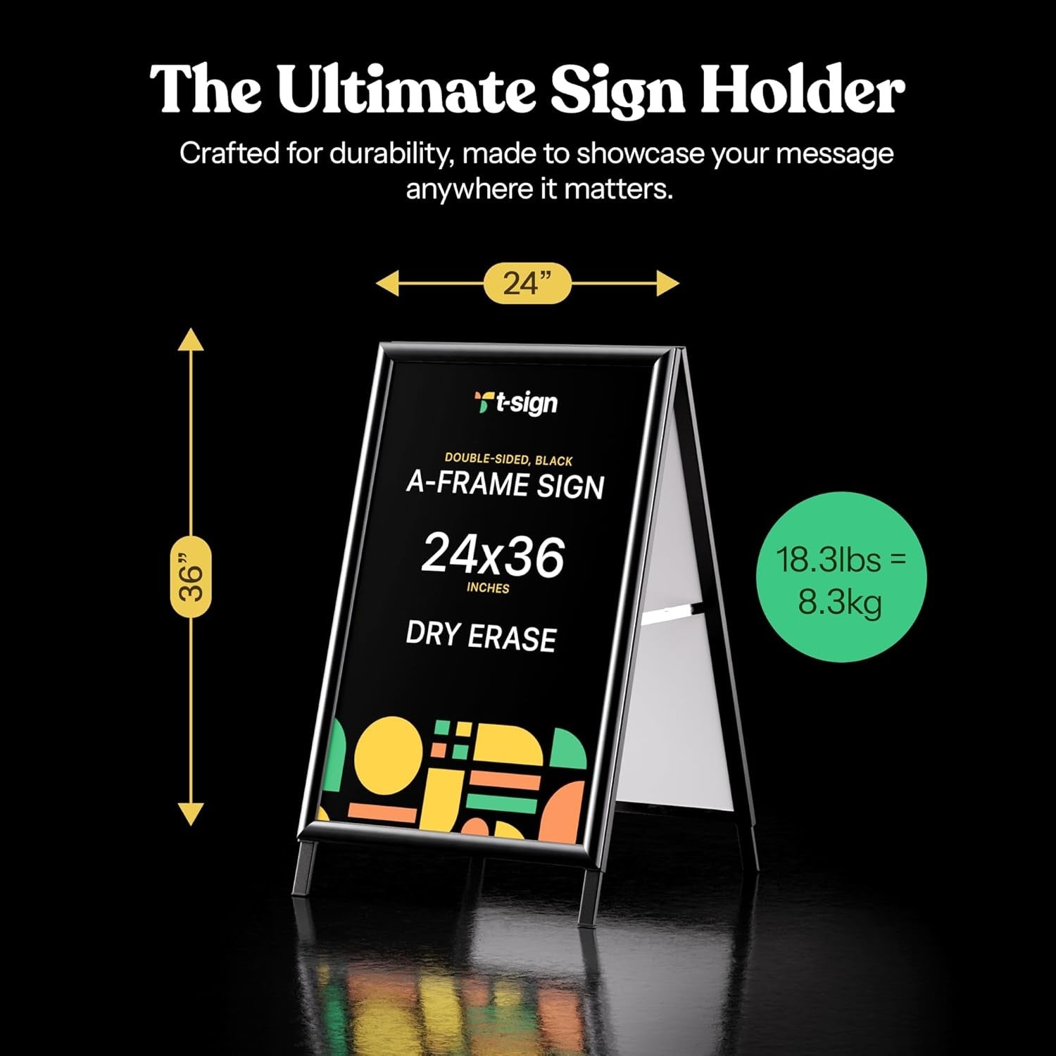 A Frame Sidewalk Sign, 24x36 Inch Heavy Duty Slide-in Signboard Holder, Double-Sided Folding Sandwich Board Signs, Steel Pavement Sign Poster for Outdoor Business Street Advertising (Frame only)