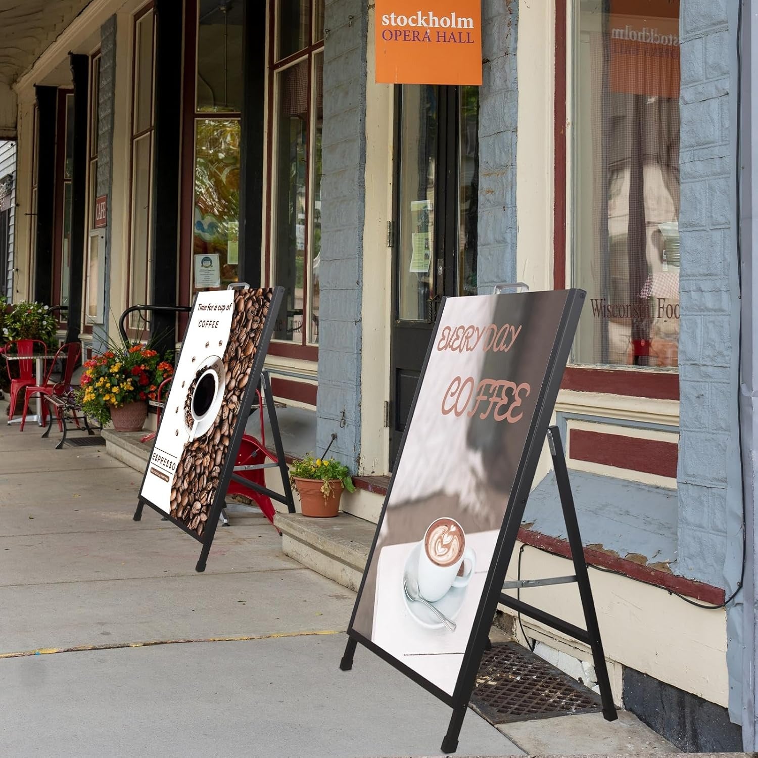 A Frame Sidewalk Sign, 24x36 Inch Heavy Duty Slide-in Signboard Holder, Double-Sided Folding Sandwich Board Signs, Steel Pavement Sign Poster for Outdoor Business Street Advertising (Frame only)