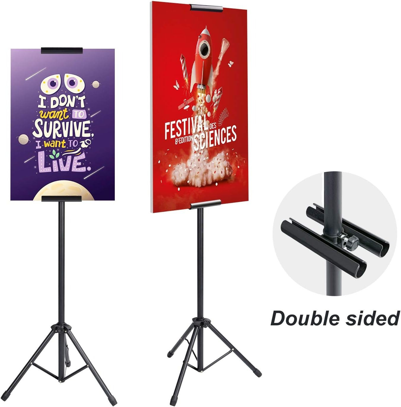 Heavy Duty Tripod Banner Stand, Adjustable Poster Stand Retractable Height Up to 79.9 inches, Double-Sided Floor Standing Sign Holder for Board Sign Display