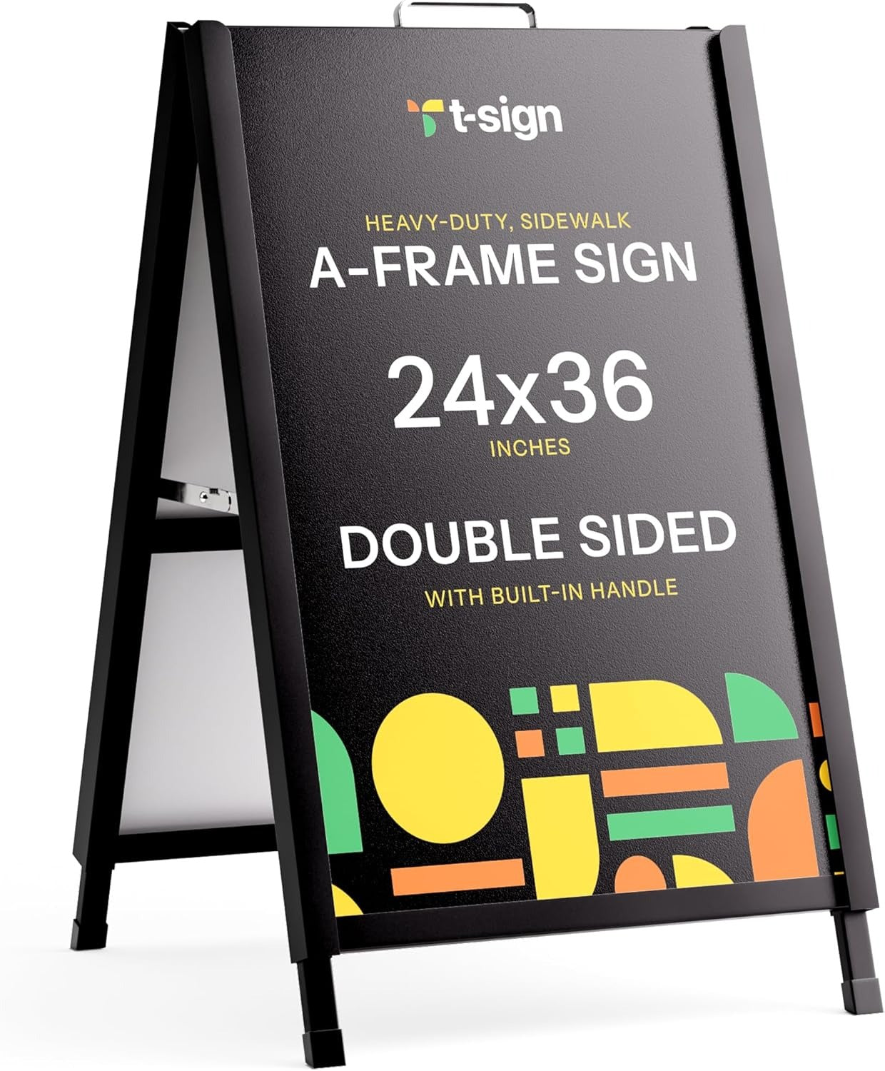 A Frame Sidewalk Sign, 24x36 Inch Heavy Duty Slide-in Signboard Holder, Double-Sided Folding Sandwich Board Signs, Steel Pavement Sign Poster for Outdoor Business Street Advertising (Frame only)