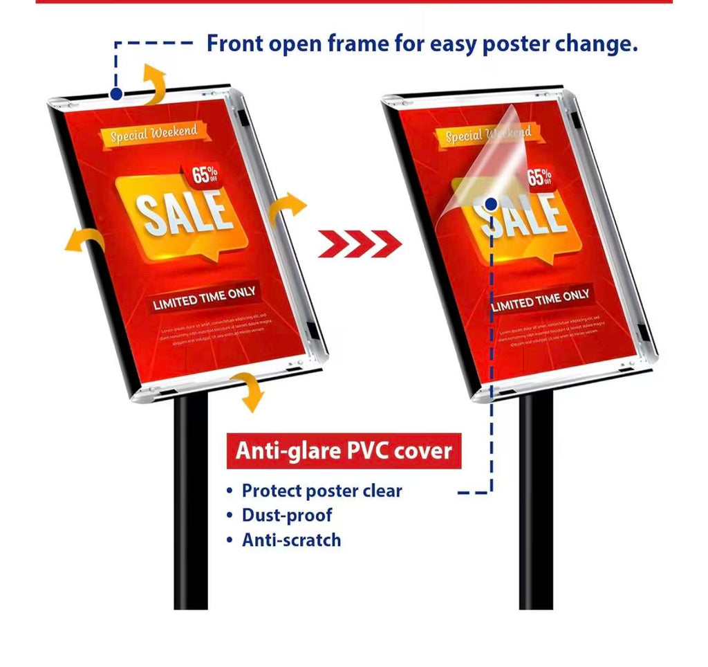Pedestal Sign holder Stand 11x17inch Adjustable Standing Floor Sign Stand with Heavy Base & Snap Frame Display Stand for Indoor Outdoor Business Store Sign Holder Poster Stand (Black)