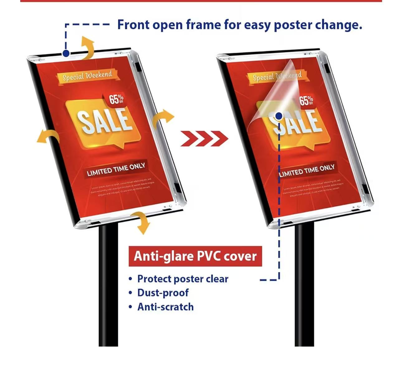 Pedestal Sign holder Stand 11x17inch Adjustable Standing Floor Sign Stand with Heavy Base & Snap Frame Display Stand for Indoor Outdoor Business Store Sign Holder Poster Stand (Black)