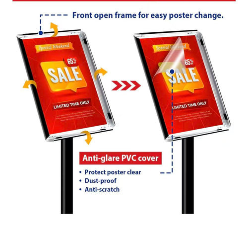 11"x17" Pedestal Sign Stand with Snap Frame & Heavy Base (Black)