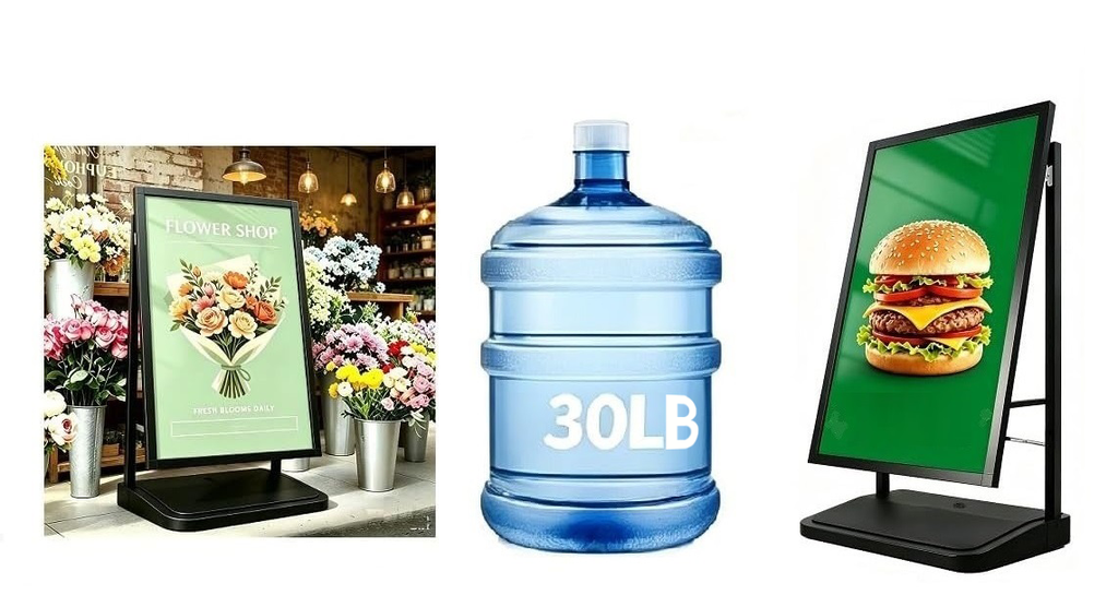 A Frame Sign Stand with water-fillable base with Rolling Wheels, 24"x36" Porster stand , Heavy Duty Sidewalk sign Holder,Portable and easy to move, Black, Frame Only