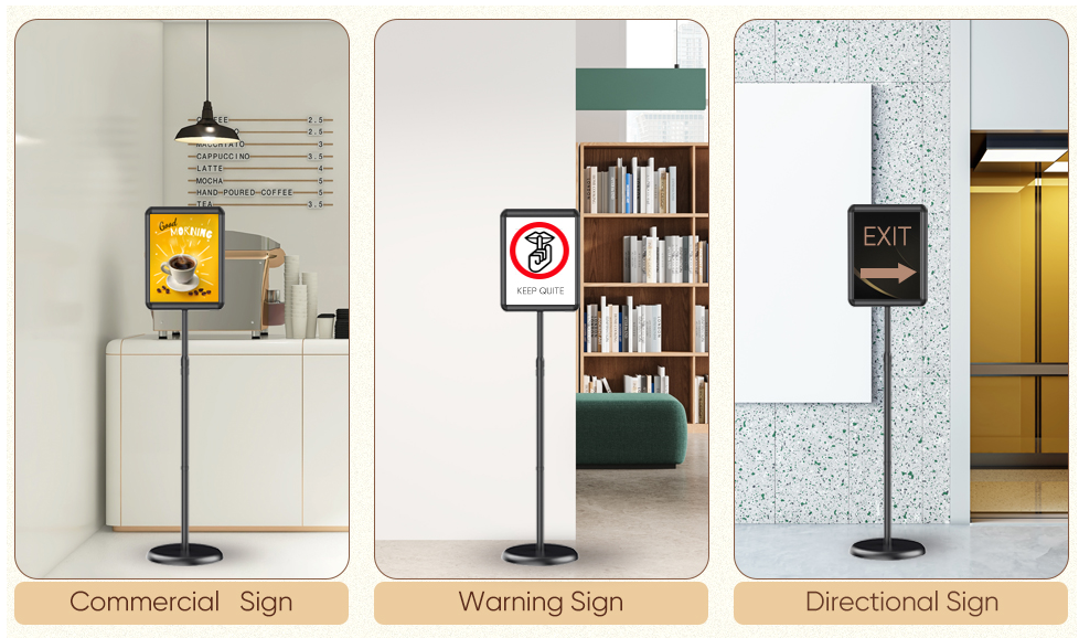 11 x 17 Inch Adjustable Sign Holder, Pedestal Poster Stand, Heavy-Duty Floor Standing Sign Holder with Round Base, Vertical and Horizontal View Sign Displayed for Display, Advertising, and Outdoor Use