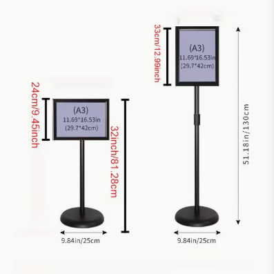 Customizable A3 Metal Sign, Adjustable Height, Rotatable Display, Ideal for Indoor and Outdoor Use, Perfect for Events and Retail