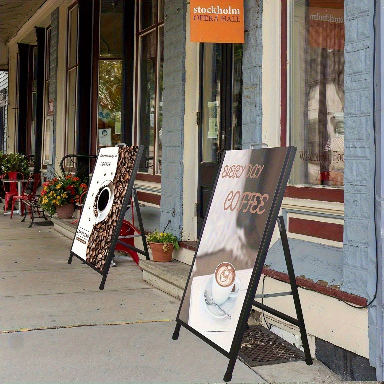 A Poster Stand, Portable Foldable Sidewalk Display Board, Floor-Mounted, No Charging Required, Suitable for Store Advertising And Posters, Applicable to Various Scenarios