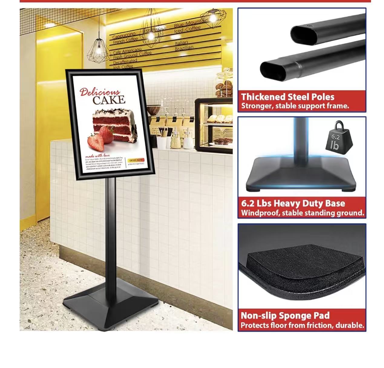Pedestal Sign holder Stand 11x17inch Adjustable Standing Floor Sign Stand with Heavy Base & Snap Frame Display Stand for Indoor Outdoor Business Store Sign Holder Poster Stand (Black)