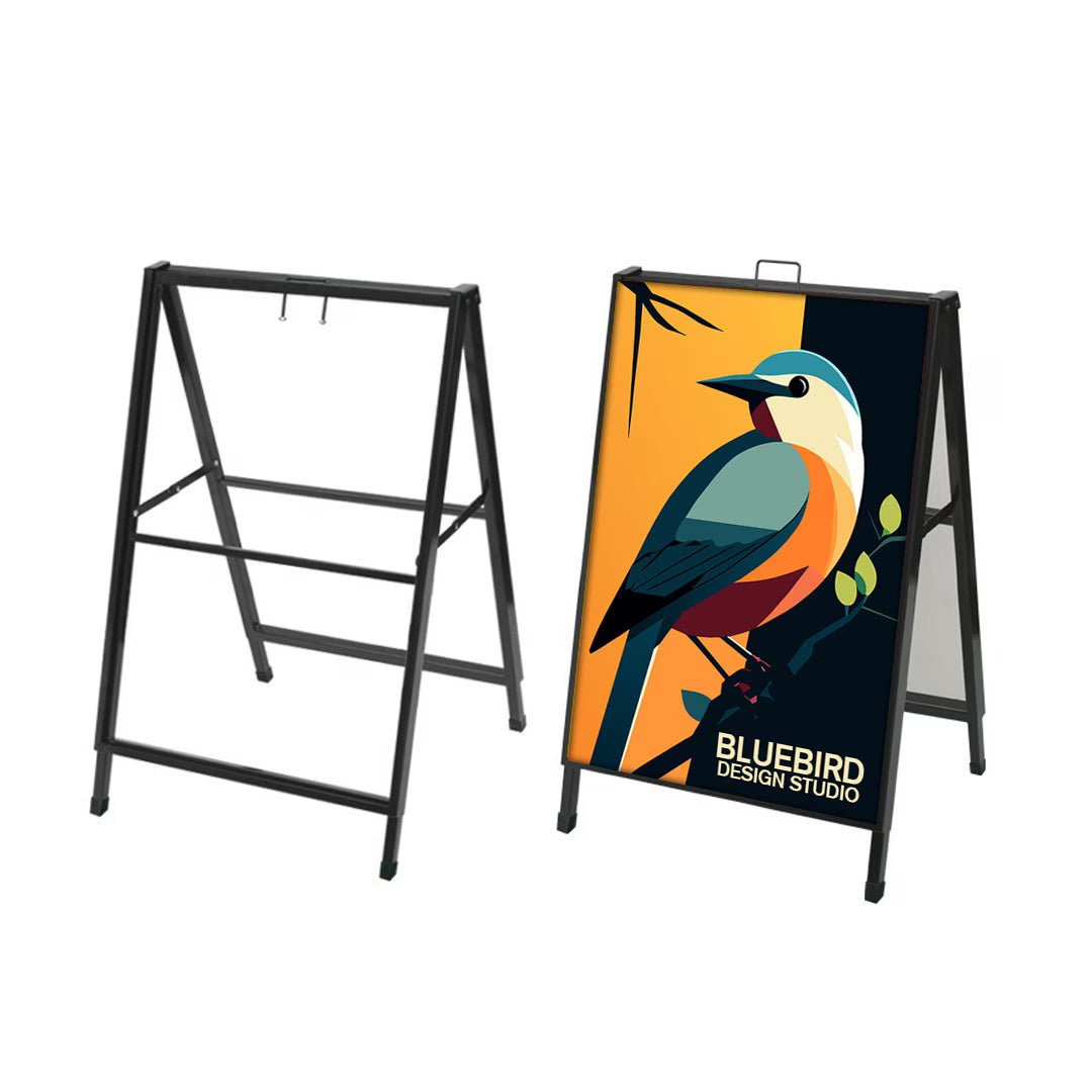 Sided Metal A-Frame Sidewalk Sign Holder – Durable Outdoor Advertising Stand